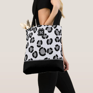 Bolso De Tela Patrón de leopardo gris y negro con monograma