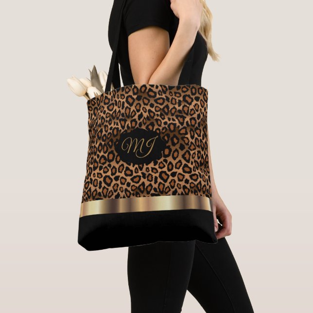 Bolso De Tela Patrón de leopardo marrón monograma (Detalle)