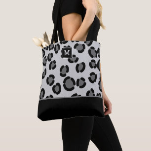 Bolso De Tela Patrón de leopardo negro y gris con monograma