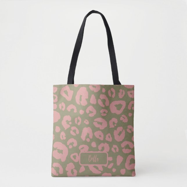 Bolso De Tela Patrón de leopardo rosa y verde (Anverso)
