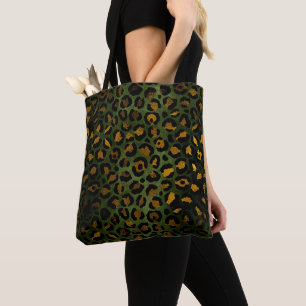 Bolso De Tela Patrón de leopardo y guepardo verde y amarillo de 