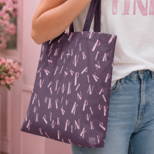 Bolso De Tela Patrón de letra rosa ciruela acuarela divertida mo