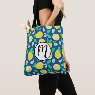 Bolso De Tela Patrón de limón de verano en azul marino