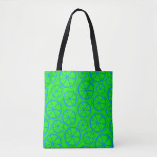 Bolso De Tela Patrón de limón limón azul con fondo verde neón