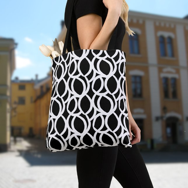 Bolso De Tela Patrón de línea blanca y negra abstracta moderna (Subido por el creador)