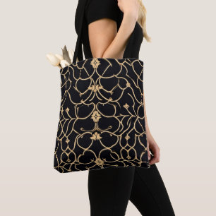 Bolso De Tela Patrón de línea dorada y negra