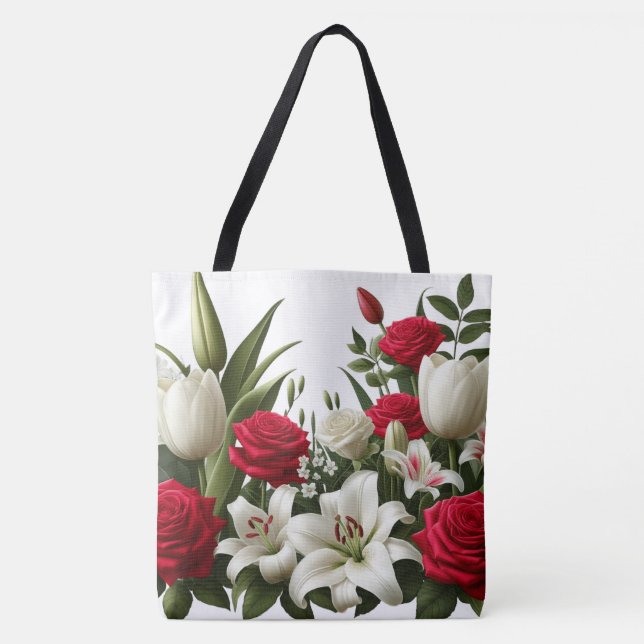 Bolso De Tela patrón de lirio de rosas (Anverso)
