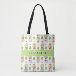 Bolso De Tela Patrón De Llamas, Alpacas, Cactus, Tu Nombre