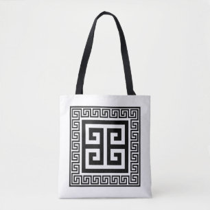 Bolso De Tela Patrón de llave griega diseño negro