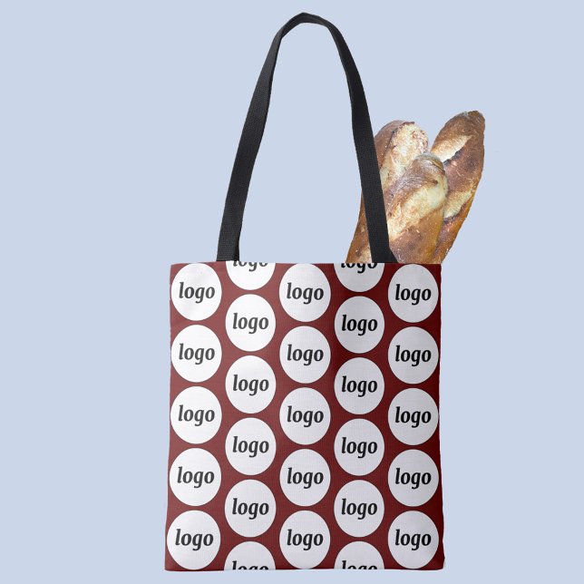Bolso De Tela Patrón de logotipo simple Negra (Simple logo pattern business branding promotional burgundy red tote bag)