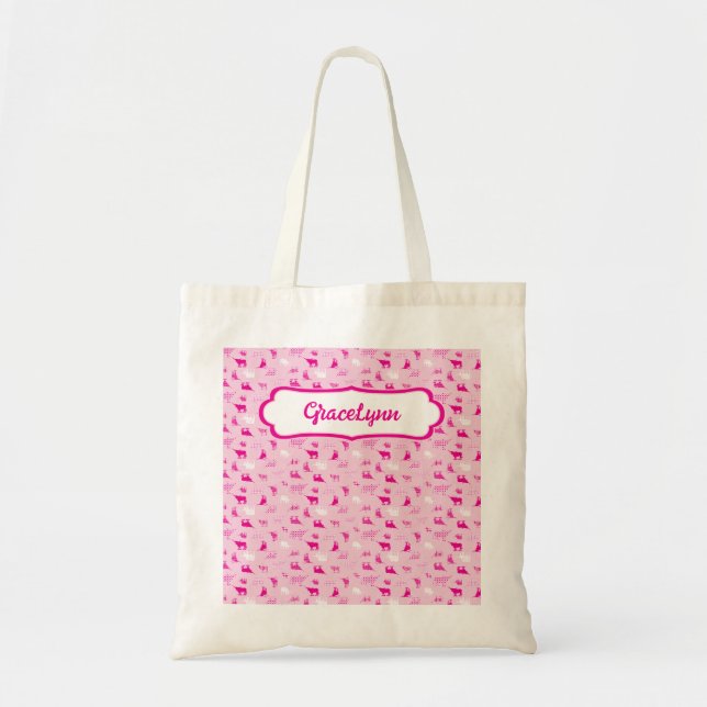 Bolso De Tela Patrón de Longhorns con patrones rosados (Frente)