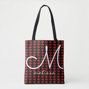Bolso De Tela patrón de los labios rojos monograma belleza