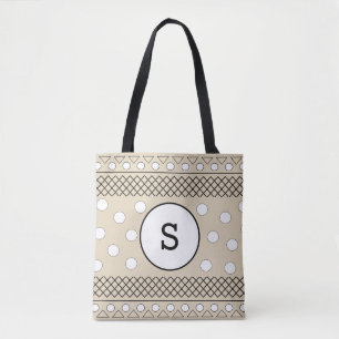 Bolso De Tela Patrón de lunares con monograma beige