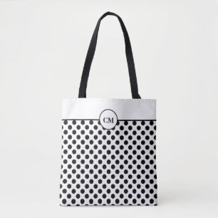 Bolso De Tela Patrón de lunares en blanco y negro con monograma
