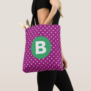 Bolso De Tela Patrón de lunares púrpura Monograma verde