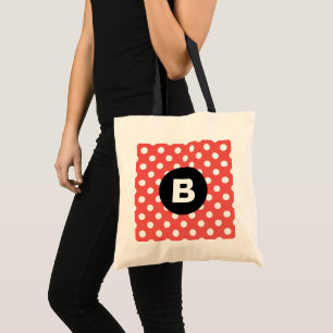 Bolso De Tela Patrón de lunares rojos Monograma negro