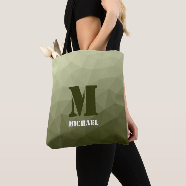 Bolso De Tela Patrón de malla geométrica verde claro del ejércit (Detalle)