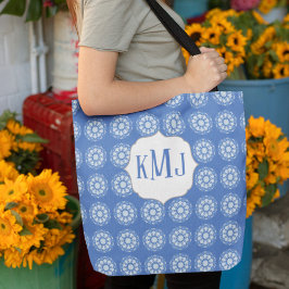 Bolso De Tela Patrón de Mandala del Monograma Azul de la Marina 