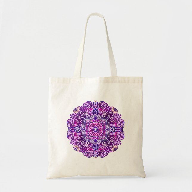 Bolso De Tela Patrón de Mandala rosa y púrpura (Frente)