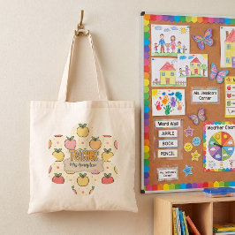 Bolso De Tela Patrón de manzana de escuela de maestro amarillo 