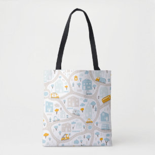 Bolso De Tela Patrón de mapa del barrio de Cute Pastel