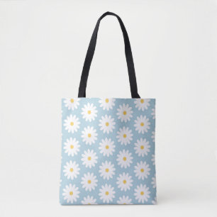 Bolso De Tela Patrón de margarita azul y blanco retro 