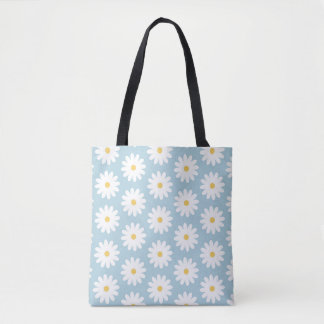 Bolso De Tela Patrón de margarita azul y blanco retro 