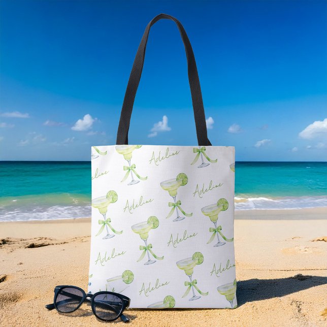 Bolso De Tela Patrón de Margarita de nombre personalizado person (Shown on a medium-sized tote bag)