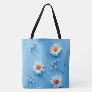 Bolso De Tela Patrón de margarita floral - Azul claro