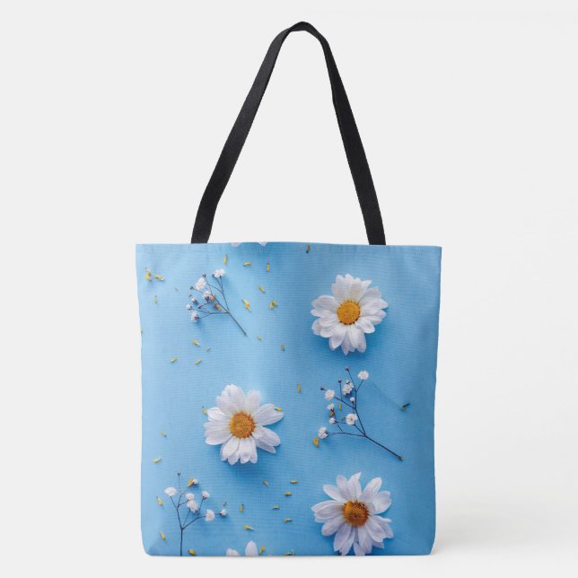 Bolso De Tela Patrón de margarita floral - Azul claro (Anverso)