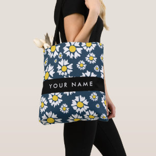 Bolso De Tela Patrón de margarita, maricas blancas, tu nombre