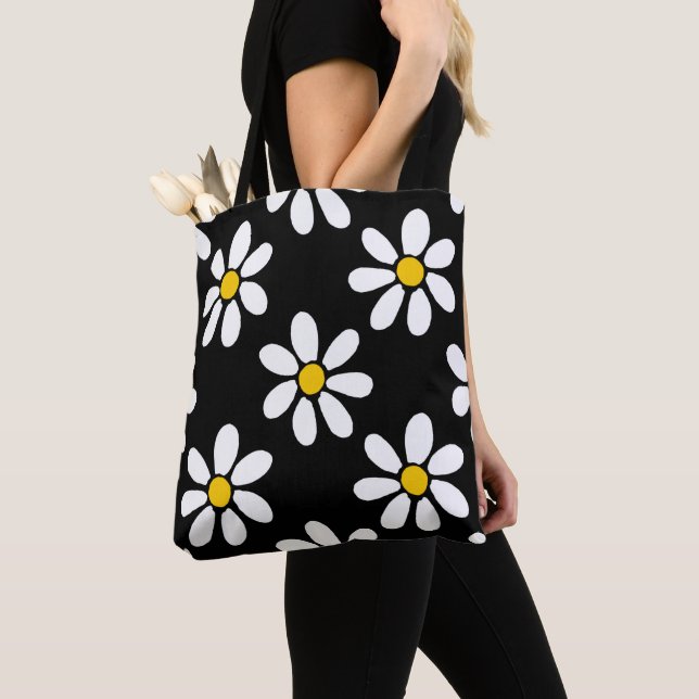 Bolso De Tela Patrón de margarita negra amarillo blanco (Detalle)