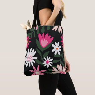 Bolso De Tela Patrón de margarita rosa y blanca