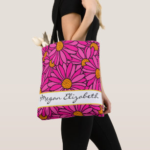Bolso De Tela Patrón de margarita rosada y Naranja dibujado a ma