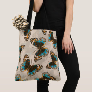 Bolso De Tela Patrón de mariposa azul Pansy en blanco roto