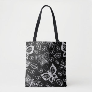 Bolso De Tela Patrón de mariposa blanca y negra caprichosa