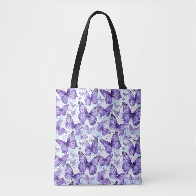 Bolso De Tela Patrón de mariposa morada de lavanda (Anverso)
