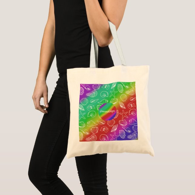 Bolso De Tela Patrón de mariscos arcoiris Añadir nombre (Anverso (producto))