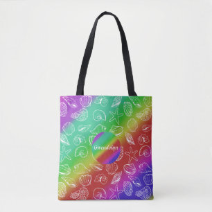 Bolso De Tela Patrón de mariscos arcoiris Añadir nombre por toda
