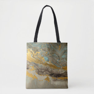 Bolso De Tela Patrón de mármol azul y dorado