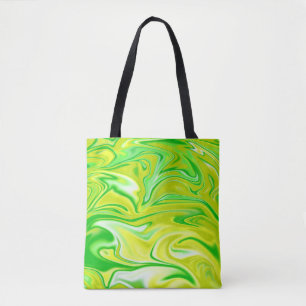 Bolso De Tela Patrón de mármol verde amarillo líquido,