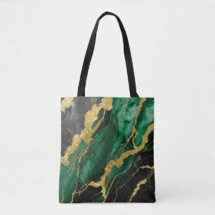 Bolso De Tela Patrón de mármol verde con oro