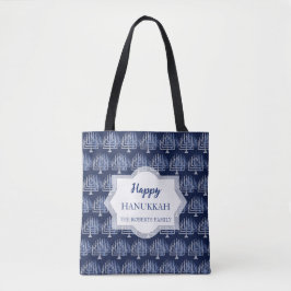 Bolso De Tela Patrón de Menorah Hanukkah Feliz Azul