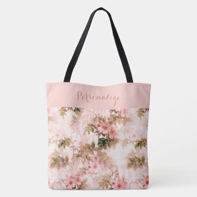 Bolso De Tela Patrón de Moda elegante de floración rosa de época (Reverso)