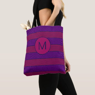 Bolso De Tela Patrón de Monograma a Rayas Púrpura y Magenta