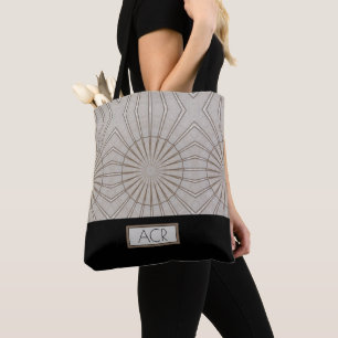 Bolso De Tela Patrón de Monograma Abstracto de Moda Marrón Negro