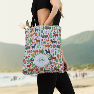 Bolso De Tela Patrón de monograma de arte popular escandinavo vi
