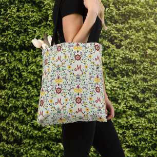 Bolso De Tela Patrón de Monograma Rosemaling Escandinavo Nórdico