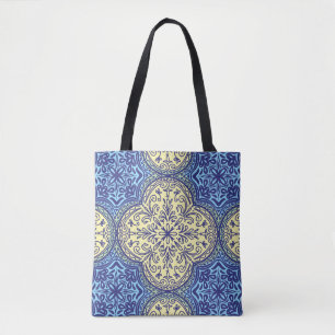 Bolso De Tela Patrón de mosaico azul y dorado