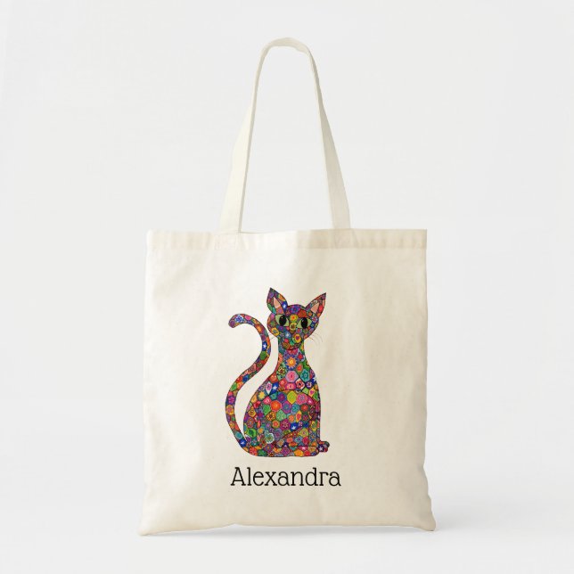 Bolso De Tela Patrón de mosaico brillante lindo Nombre de monogr (Frente)